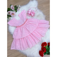 Vestido Infantil Rosa Lese Cinto Em Pérolas Festa Luxo