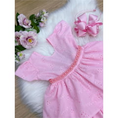 Vestido Infantil Rosa Lese Cinto Em Pérolas Festa Luxo