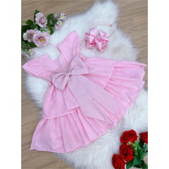 Vestido Infantil Rosa Lese Cinto Em Pérolas Festa Luxo