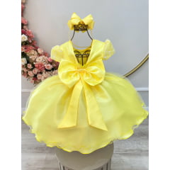 Vestido Infantil Amarelo C/ Renda e Pérolas Daminha