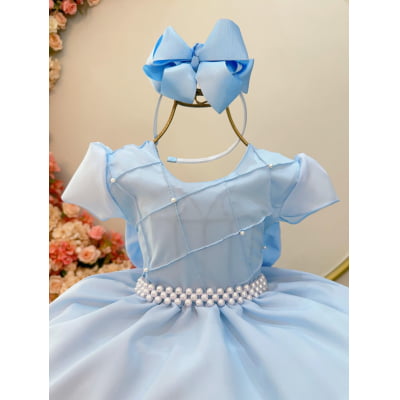 Vestido Infantil Azul Claro C/ Busto Nervura, em Poliéster