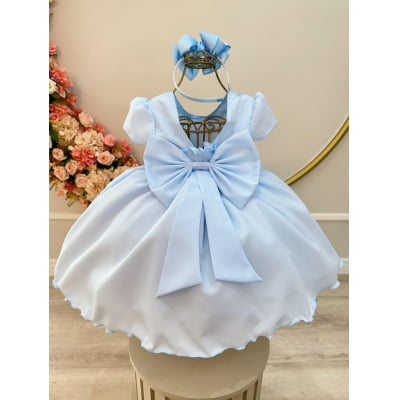 Vestido Infantil Azul Claro C/ Busto Nervura, em Poliéster
