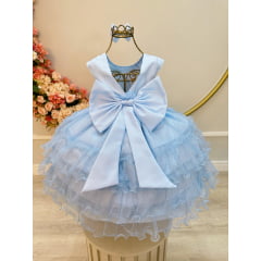 Vestido Infantil Azul Claro Saia C/ Babados e Glitter Daminha