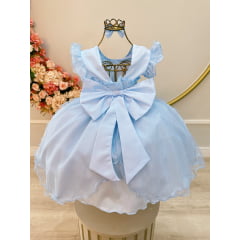 Vestido Infantil Azul Claro Saia C/ Tule e Glitter Daminha