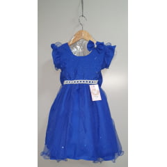 Vestido Infantil Azul Royal Saia C/ Tule e Glitter Daminhas