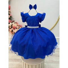 Vestido Infantil Azul Royal Saia C/ Tule e Glitter Daminhas