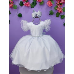 Vestido Infantil Branco Com Glitter Daminhas Festas