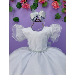 Vestido Infantil Branco Com Glitter Daminhas Festas