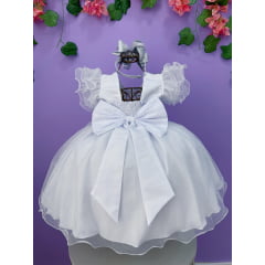 Vestido Infantil Branco Com Glitter Daminhas Festas