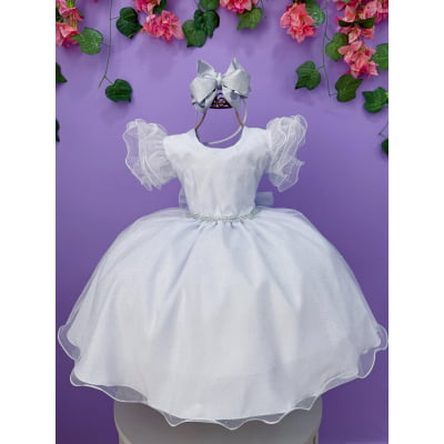 Vestido Infantil Branco Com Glitter Daminhas Festas