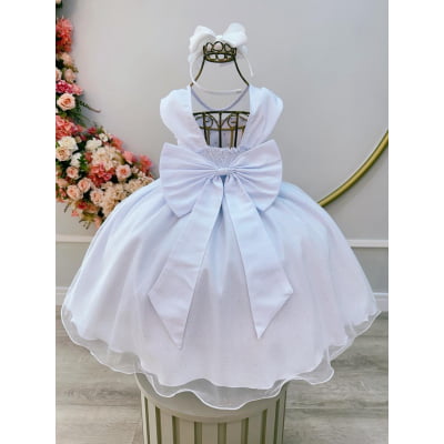 Vestido Infantil Branco com Pérolas Saia C/ Glitter Daminhas
