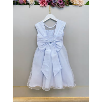 Vestido Infantil Branco com Pérolas Saia C/ Glitter Daminhas