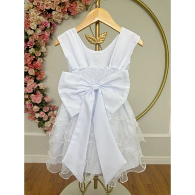 Vestido Infantil Branco Saia C/ Babados e Glitter Daminha
