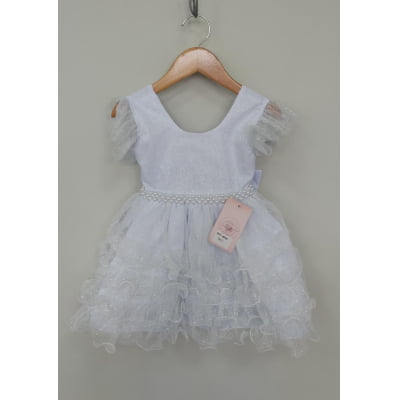 Vestido Infantil Branco Saia C/ Babados e Glitter Festas