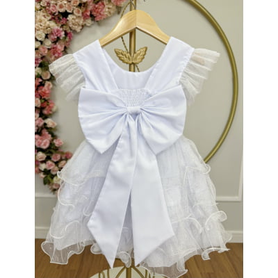 Vestido Infantil Branco Saia C/ Babados e Glitter Festas