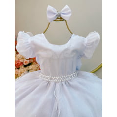 Vestido Infantil Branco Saia Com Tule e Glitter Daminha