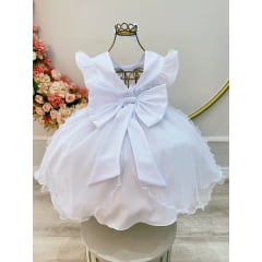 Vestido Infantil Branco Saia Com Tule e Glitter Daminha