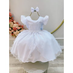 Vestido Infantil Branco Saia Com Tule e Glitter Daminha