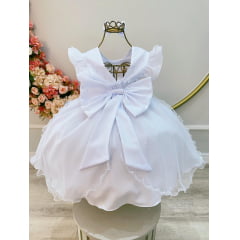 Vestido Infantil Branco Saia Com Tule e Glitter Daminha