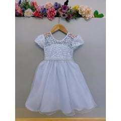 Vestido Infantil Branco Tule Bordado com Glitter Daminhas