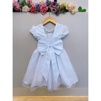 Vestido Infantil Branco Tule Bordado com Glitter Daminhas