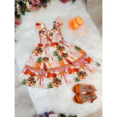 Vestido infantil Crepinho Frutas Colorido Luxo