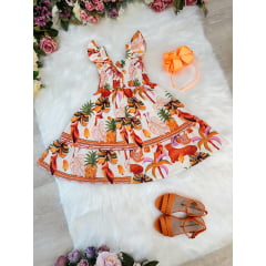 Vestido infantil Crepinho Frutas Colorido Luxo