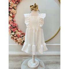 Vestido infantil Crepinho Off White C/ Babados Luxo Casual