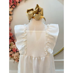 Vestido infantil Crepinho Off White C/ Babados Luxo Casual