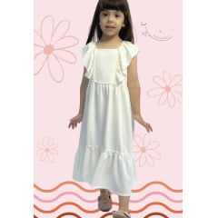 Vestido infantil Crepinho Off White C/ Babados Luxo Casual
