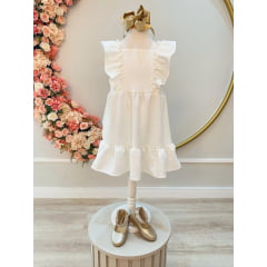 Vestido infantil Crepinho Off White C/ Babados Luxo Casual