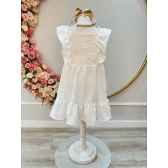 Vestido infantil Crepinho Off White C/ Babados Luxo Casual