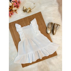 Vestido infantil Crepinho Off White C/ Babados Luxo Casual