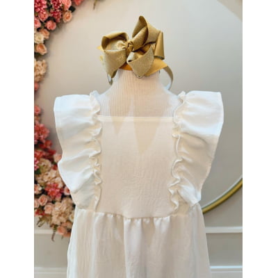 Vestido infantil Crepinho Off White C/ Babados Luxo Casual