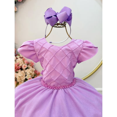 Vestido Infantil Lilás C/ Busto Nervura Festas Daminhas