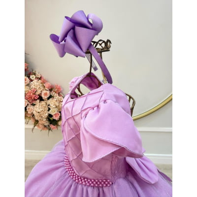 Vestido Infantil Lilás C/ Busto Nervura Festas Daminhas