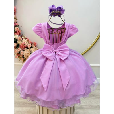Vestido Infantil Lilás C/ Busto Nervura Festas Daminhas