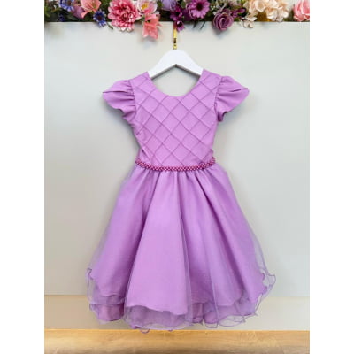 Vestido Infantil Lilás C/ Busto Nervura Festas Daminhas
