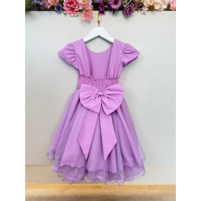 Vestido Infantil Lilás C/ Busto Nervura Festas Daminhas