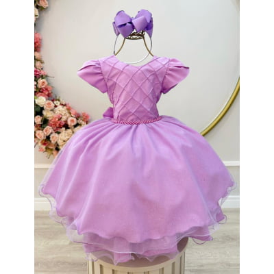 Vestido Infantil Lilás C/ Busto Nervura Festas Daminhas