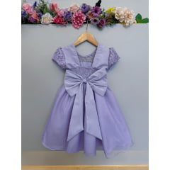 Vestido Infantil Lilás C/ Tule Bordado com Glitter Daminhas