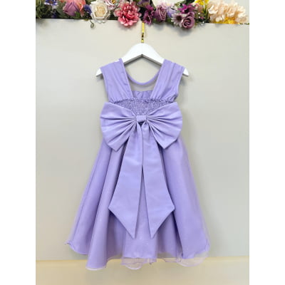 Vestido Infantil Lilás com Pérolas Saia C/ Glitter Daminhas