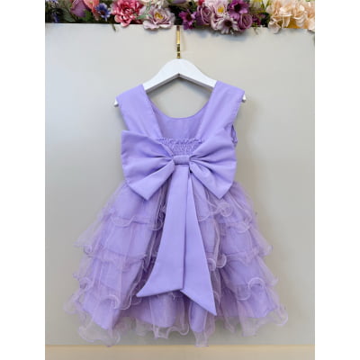 Vestido Infantil Lilás Saia C/ Babados e Glitter Daminha