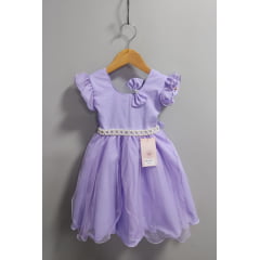 Vestido Infantil Lilás Saia C/ Tule e Glitter Festa Daminhas
