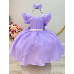 Vestido Infantil Lilás Saia C/ Tule e Glitter Festa Daminhas