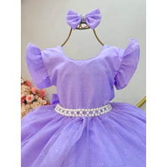 Vestido Infantil Lilás Saia C/ Tule e Glitter Festa Daminhas