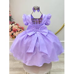 Vestido Infantil Lilás Saia C/ Tule e Glitter Festa Daminhas