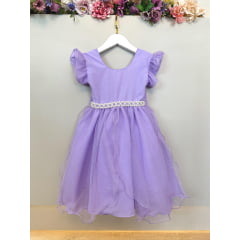 Vestido Infantil Lilás Saia C/ Tule e Glitter Festa Daminhas