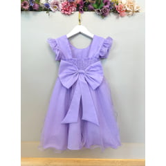 Vestido Infantil Lilás Saia C/ Tule e Glitter Festa Daminhas