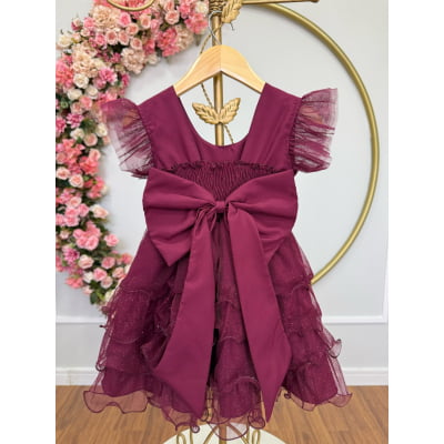 Vestido Infantil Marsala Saia C/ Babados e Glitter Festas